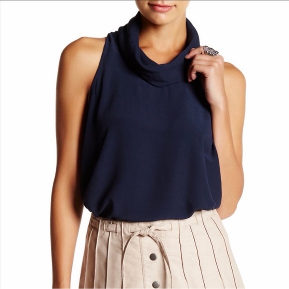 Free People City Lights Turtleneck Blue Top Size L - Picture 1 of 7